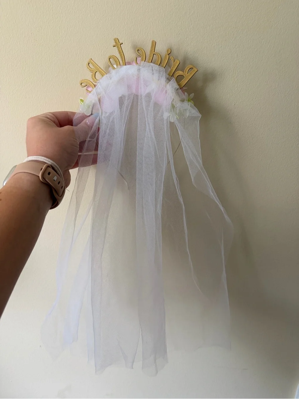 Bridal Floral Headband with Veil - Pink & White